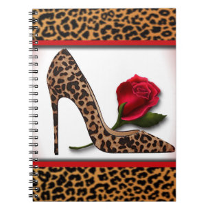 Leopard-hohe Ferse u. Rote Rose Notizblock