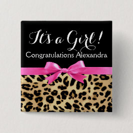 Leopard Hot Pink Bow The a Girl Safari Babydusche Button