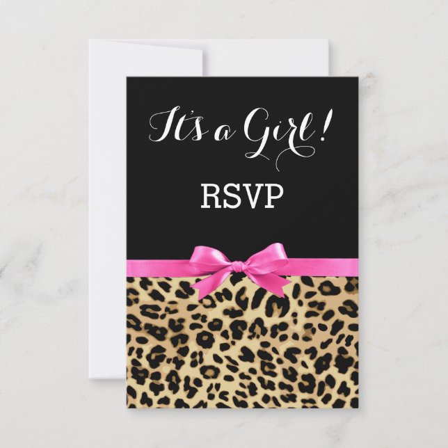 Leopard Hot Pink Bow The a Girl Safari Babydusche Einladung (Vorderseite)
