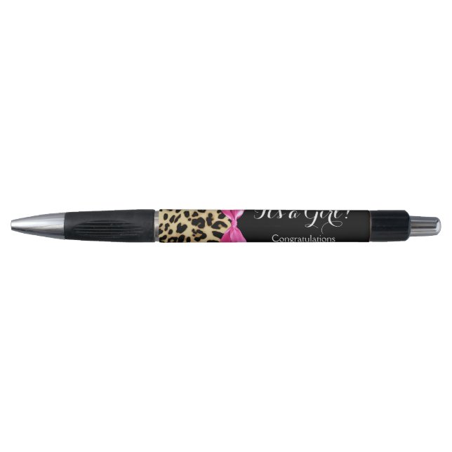 Leopard Hot Pink Bow The a Girl Safari Babydusche Kugelschreiber (Vorderseite)