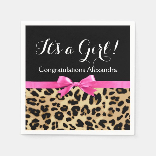 Leopard Hot Pink Bow The a Girl Safari Babydusche Serviette (Vorderseite)