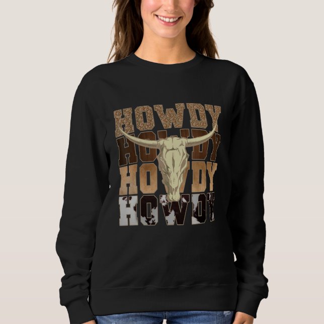 Leopard Howdy Bull Skull Rodeo Texas Western Count Sweatshirt (Vorderseite)