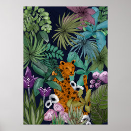 Leopard im Blumengarten Poster
