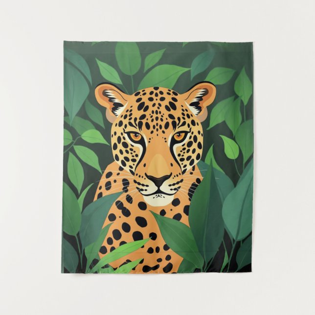 Leopard im Dschungel Wandteppich (Vorderseite)