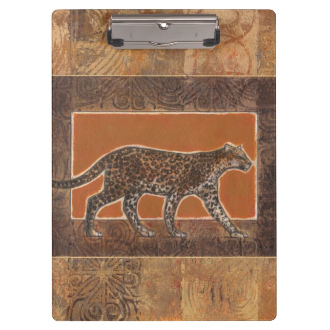 Leopard im orangefarbenen und braunen Hintergrund Klemmbrett (Vorderseite)
