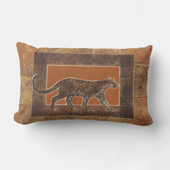 Leopard im orangefarbenen und braunen Hintergrund Lendenkissen (Vorderseite)