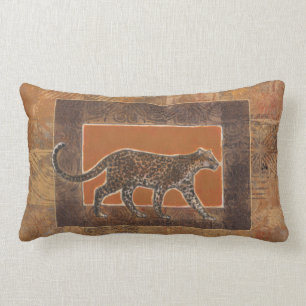 Leopard im orangefarbenen und braunen Hintergrund Lendenkissen