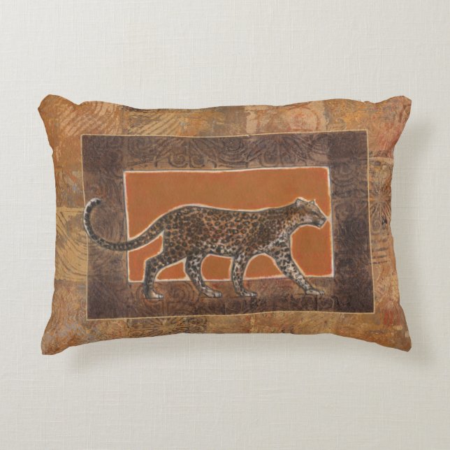 Leopard im orangefarbenen und braunen Hintergrund Zierkissen (Vorderseite)