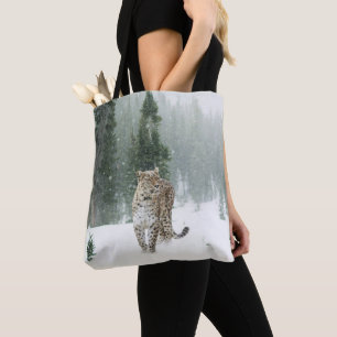 Leopard im Schnee Tasche