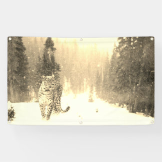 LEOPARD in der SCHNEE Fahne Banner