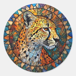 Leopard in lebendigen Farben Runder Aufkleber