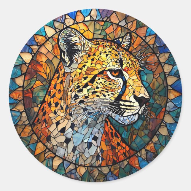 Leopard in lebendigen Farben Runder Aufkleber (Vorderseite)
