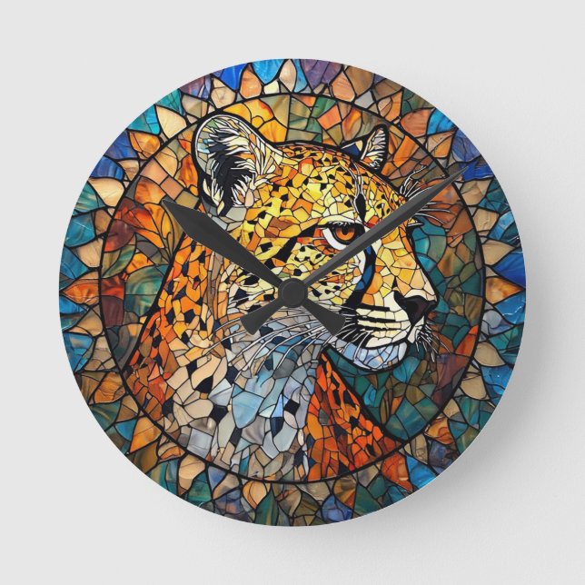 Leopard in lebhaften Farben Runde Wanduhr (Vorderseite)