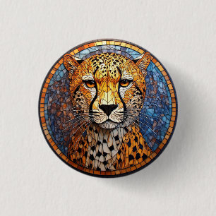 Leopard in lebhaften Farben und raffinierten Muste Button
