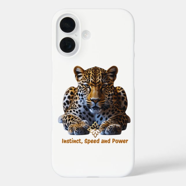 Leopard iPhone 16 Case – Instinct, Speed and Power (Rückseite)