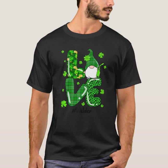 Leopard Irish Green Kariert Welder Gnome St Patric T-Shirt (Vorderseite)