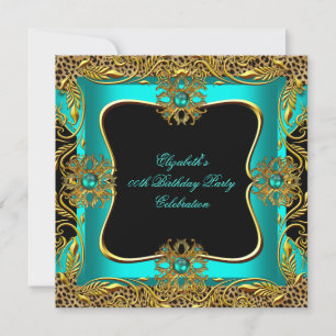Leopard Jade Aquamarin Gold Jewel Black Birthday P Einladung