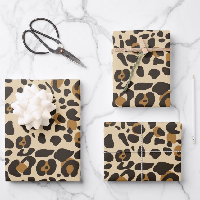 Leopard Jaguar Animal Print Muster Geschenkpapier Set (Vorderseite)