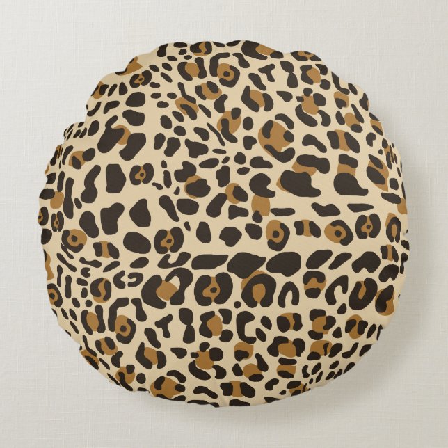 Leopard Jaguar Animal Print Muster Rundes Kissen (Vorderseite)