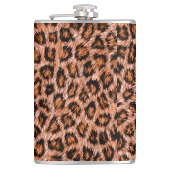 Leopard Jaguar Cat Brown Fur Muster-24609 Flachmann (Vorderseite)