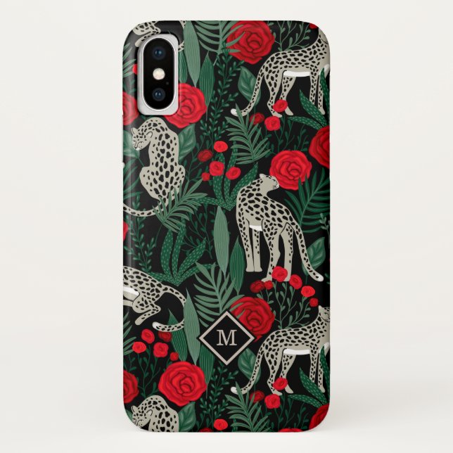 Leopard Jungle Floral Muster mit Monogramm Case-Mate iPhone Hülle (Rückseite)