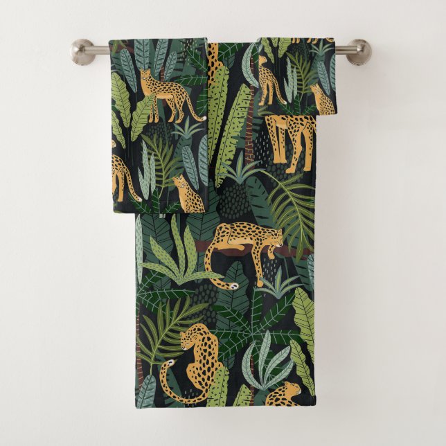Leopard Jungle Forest Illustration Seamless  Badhandtuch Set (Insitu)