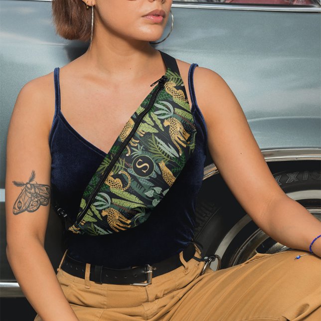 Leopard Jungle Forest Illustration Seamless Custom Bauchtasche (Von Creator hochgeladen)