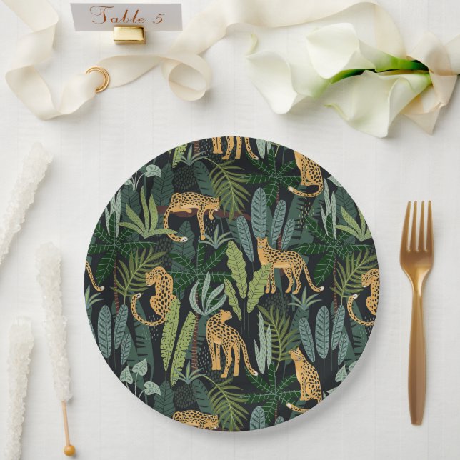 Leopard Jungle Forest Illustration Seamless Custom Pappteller (Hochzeit)