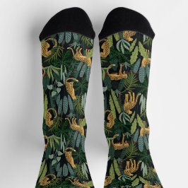 Leopard Jungle Forest Illustration Seamless Custom Socken