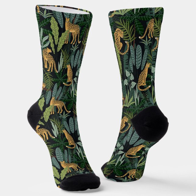 Leopard Jungle Forest Illustration Seamless Custom Socken (Gewinkelt)