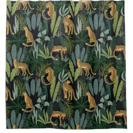 Leopard Jungle Forest Illustration Seamless Duschvorhang