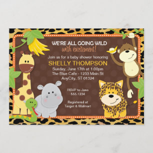 Leopard Jungle Friends Orange Babydusche Invitati Einladung