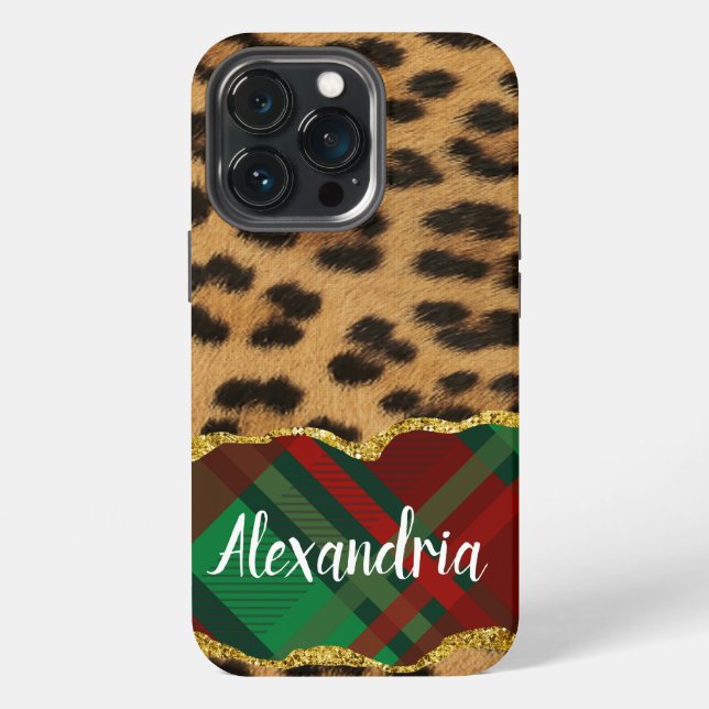 Leopard Kariert iPhone 13 Pro Hülle (Hinten)