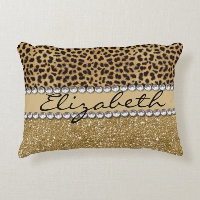 Leopard-Kassagold-Glitzer-diamante de imitación Dekokissen (Vorderseite)