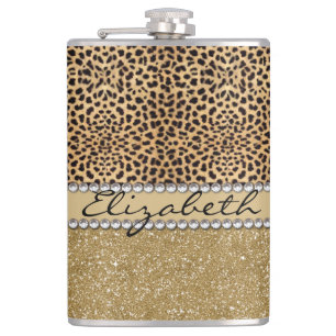 Leopard-Kassagold-Glitzer-diamante de imitación Flachmann