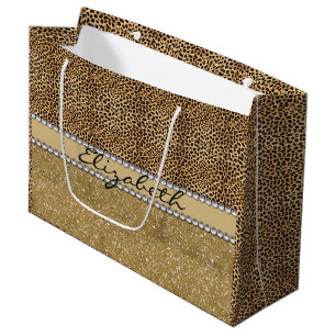 Leopard-Kassagold-Glitzer-diamante de imitación Große Geschenktüte