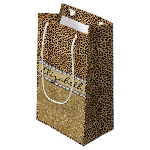Leopard-Kassagold-Glitzer-diamante de imitación Kleine Geschenktüte