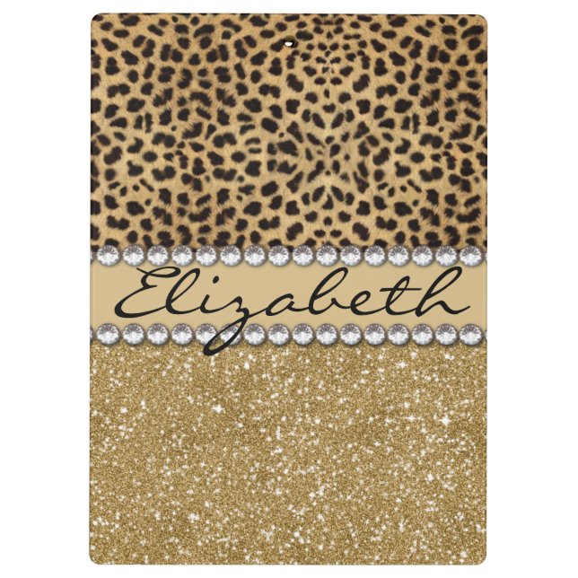 Leopard-Kassagold-Glitzer-diamante de imitación Klemmbrett (Rückseite)