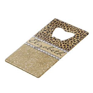Leopard-Kassagold-Glitzer-diamante de imitación Kreditkarten Flaschenöffner