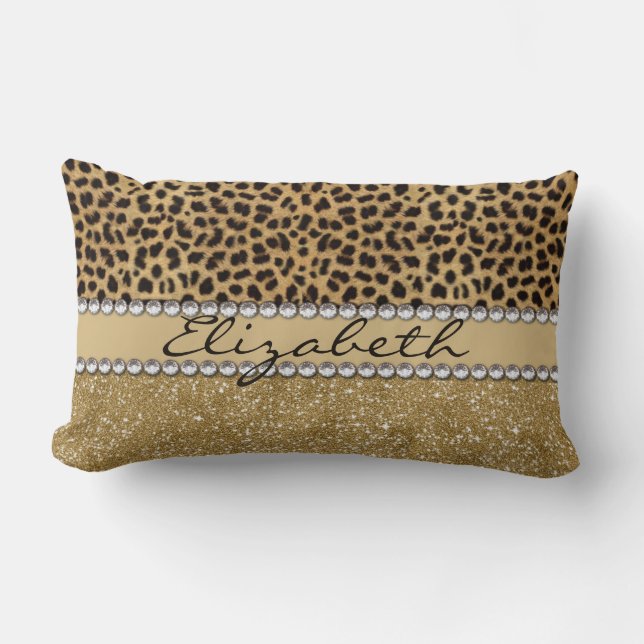 Leopard-Kassagold-Glitzer-diamante de imitación Lendenkissen (Vorderseite)