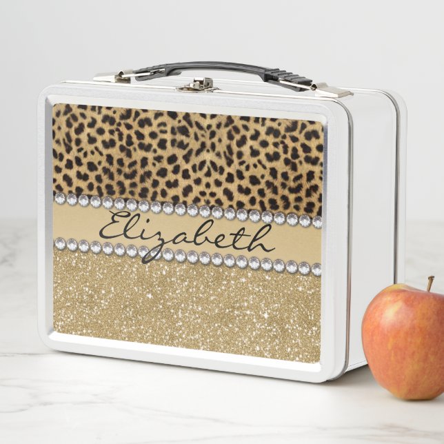 Leopard-Kassagold-Glitzer-diamante de imitación Metall Brotdose (Beispiel)