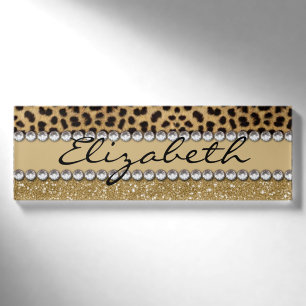 Leopard-Kassagold-Glitzer-diamante de imitación Namenschild