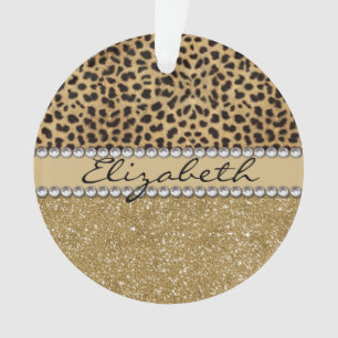Leopard-Kassagold-Glitzer-diamante de imitación Ornament