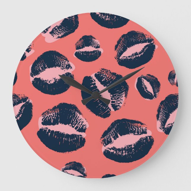 Leopard Kiss: Lipstick-Mode Große Wanduhr (Vorderseite)