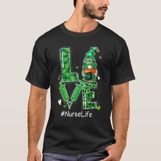 Leopard Kleeblatt Gnome Liebe Nurse Life Nurse St  T-Shirt