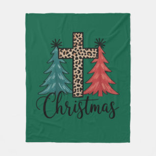 Leopard Kreuz Weihnachtsbäume Christlich Fleecedecke