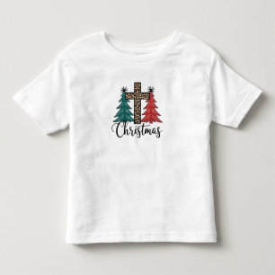 Leopard-Kreuz-Weihnachtsbäume Christlich Kleinkind T-shirt