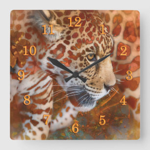 LEOPARD LEBT IN FARBEN QUADRATISCHE WANDUHR