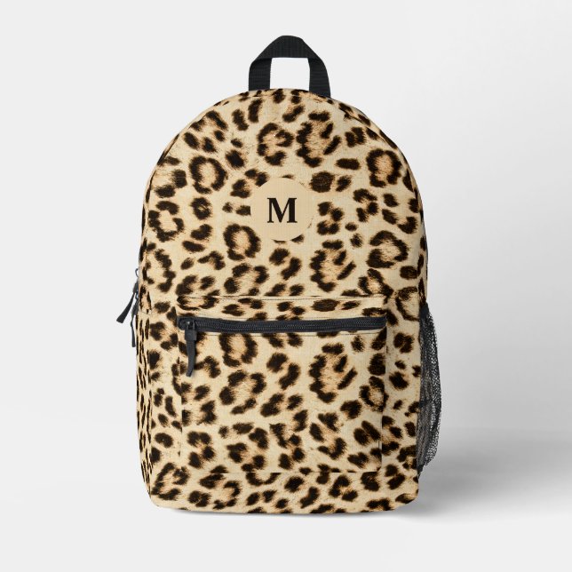 Leopard Leder Druckmuster Monogramm Bedruckter Rucksack (Vorderseite)