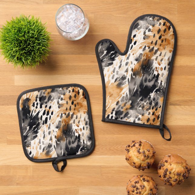 Leopard-Leopard-Tier Ofenhandschuh & Topflappen-Set (Oben Unten)